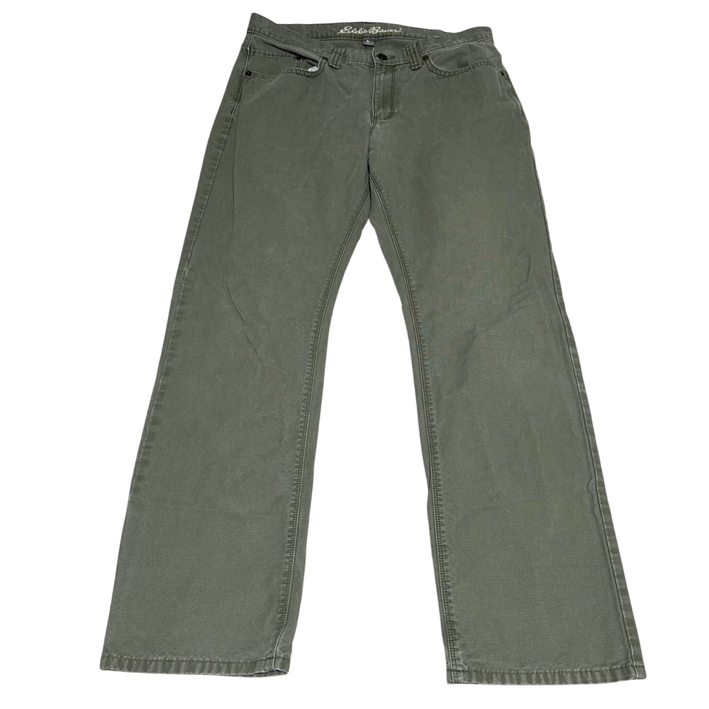 Eddie Bauer Pants Mens 34 32 Green Straight Fit Canvas Outdoor Casual